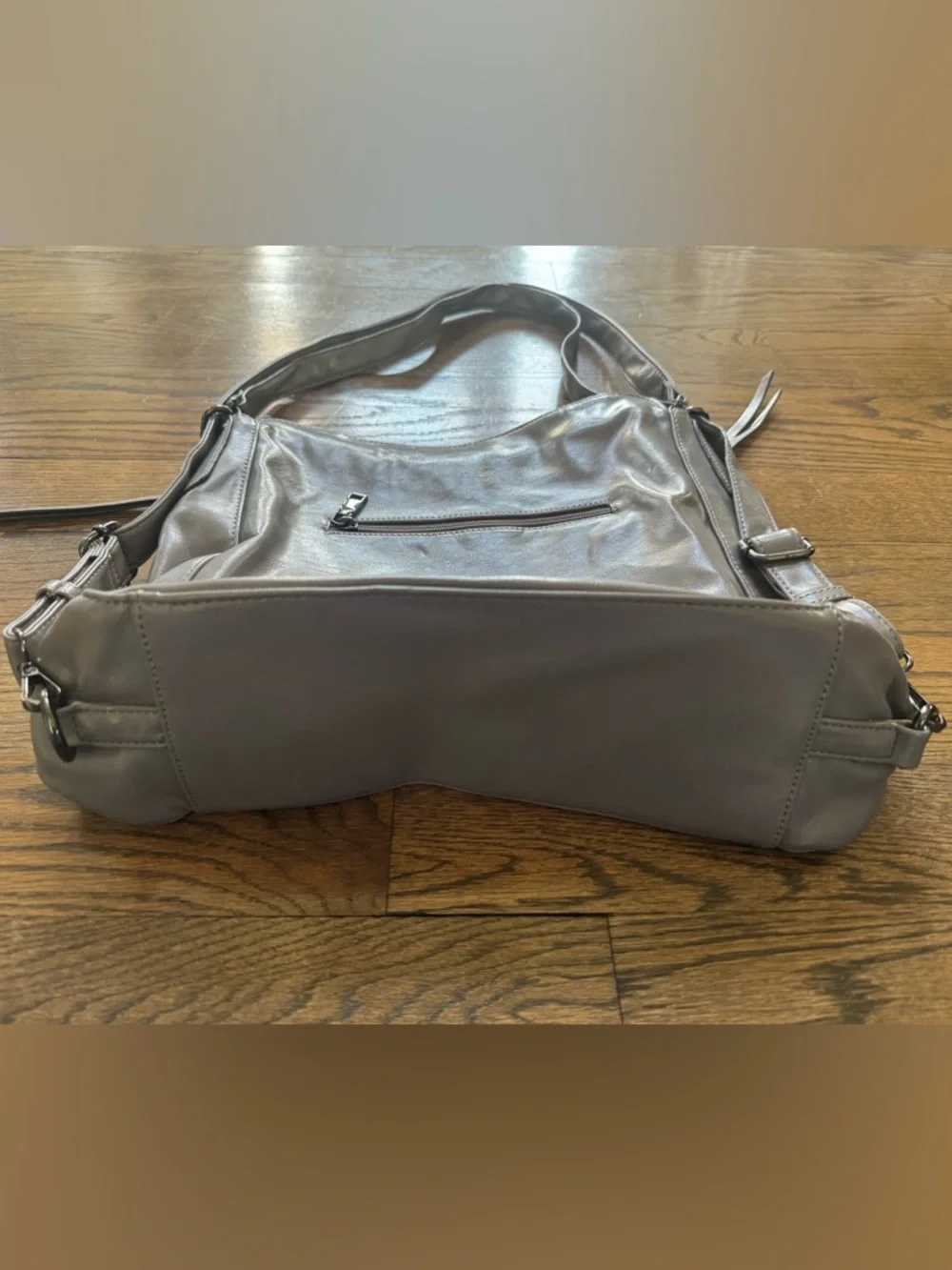Taupe Slouchy Shoulder Bag Faux Leather Multi Pocket Hobo